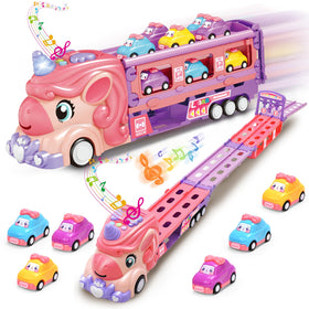 Zlreswer 2-in-1 race track and transport truck for ages 3–7, ready for two-player racing.
