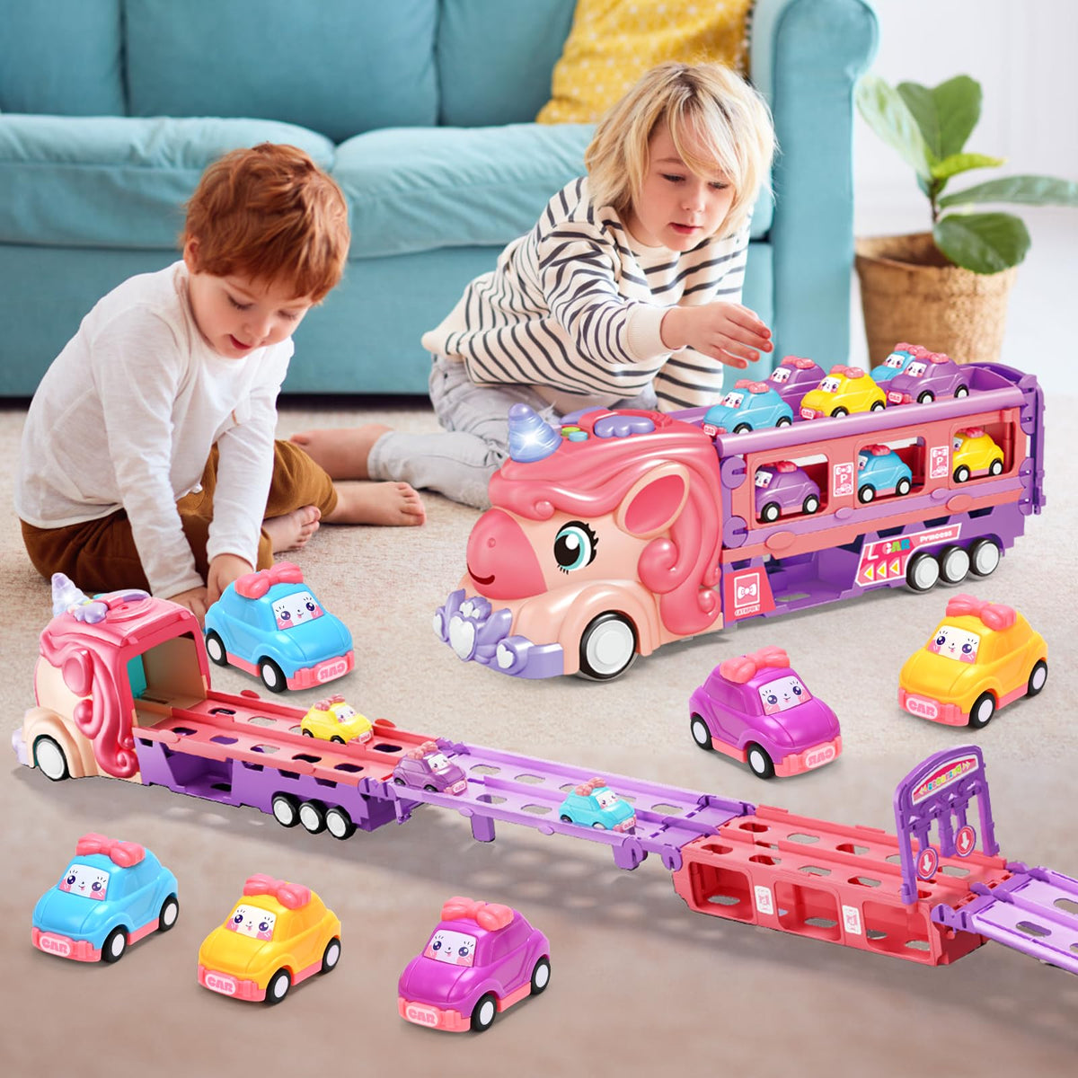 Friction-powered truck movement for smooth, battery-free rolling across the floor.