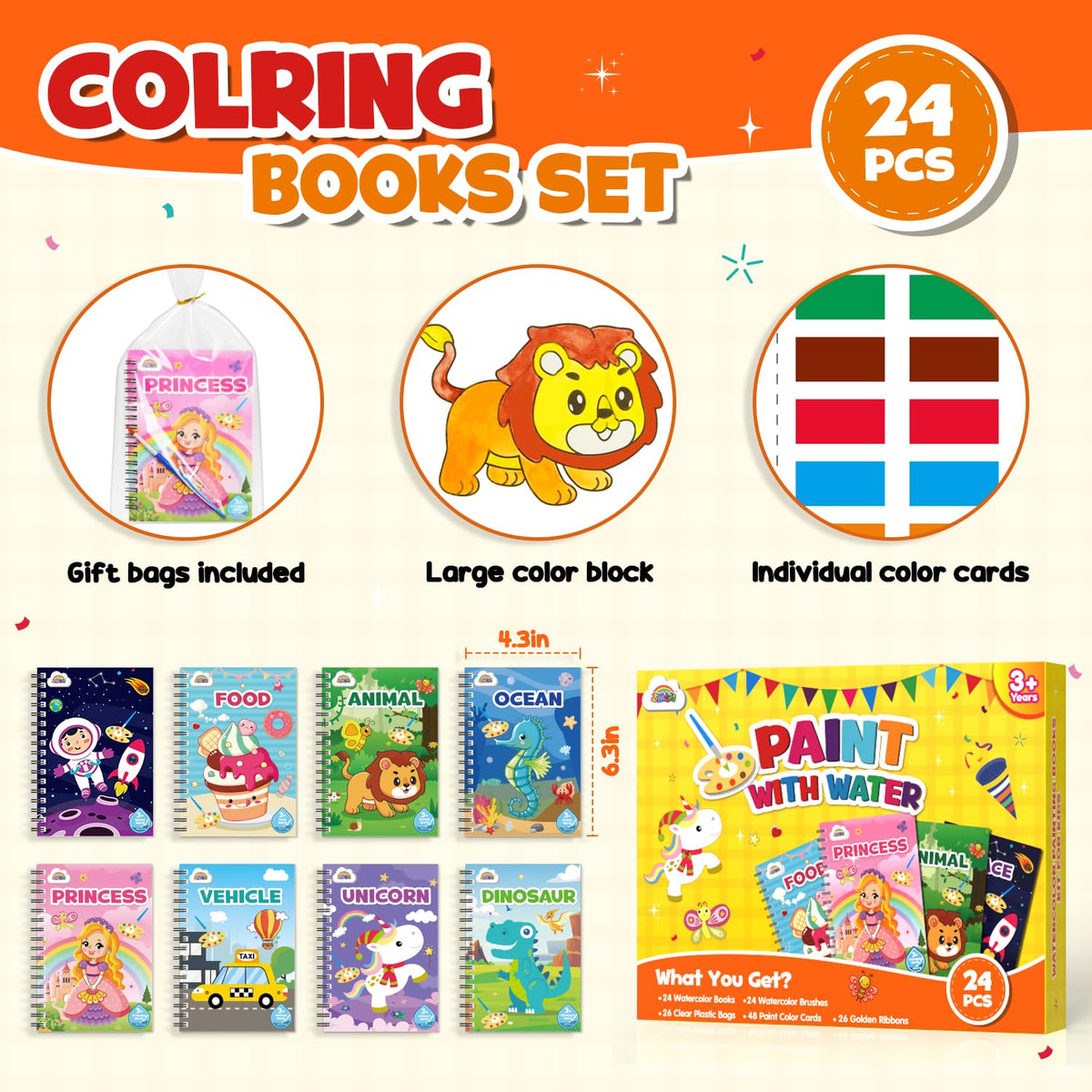ZMLM 24 water color books theme variety, eight eye-catching designs for imagination