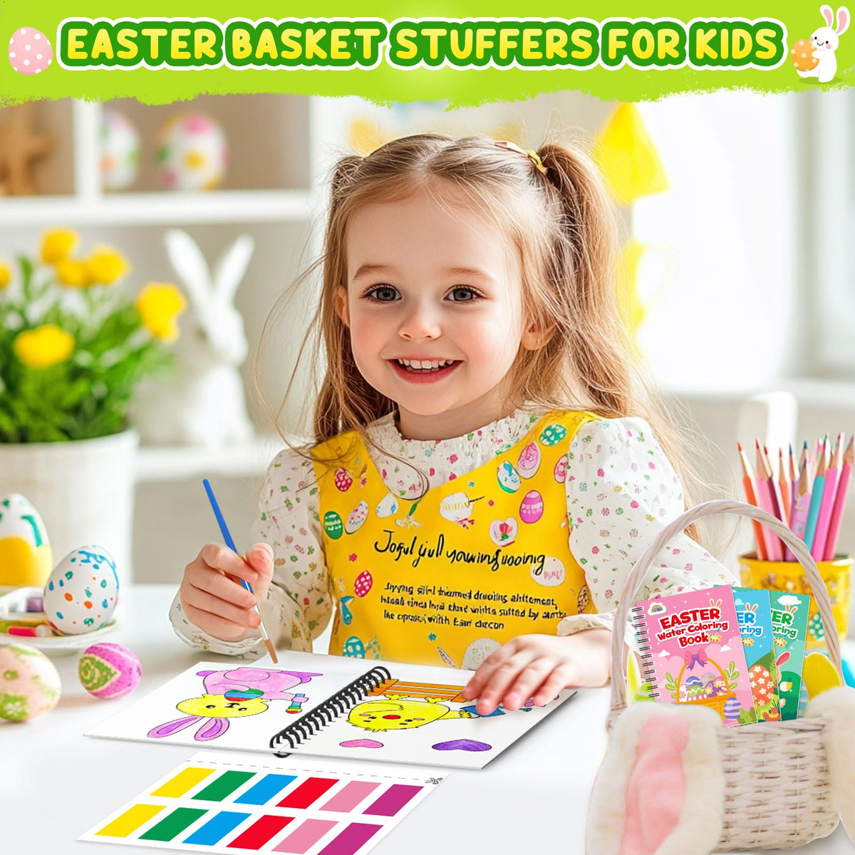 ZMLM Easter coloring pages close-up show bunny and egg designs.
