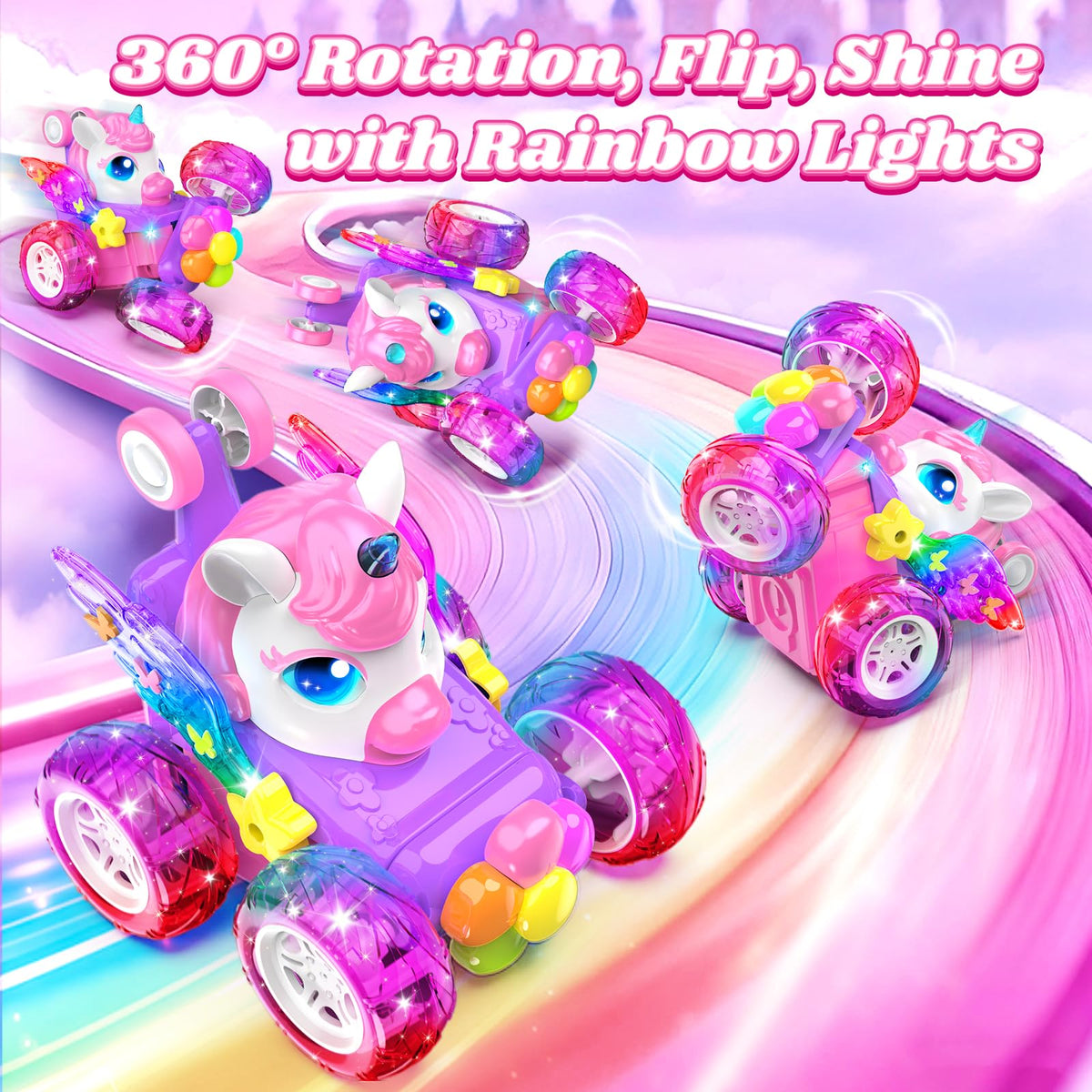 Zmpolir Unicorn RC Car 360 rotation enables playful stunts.