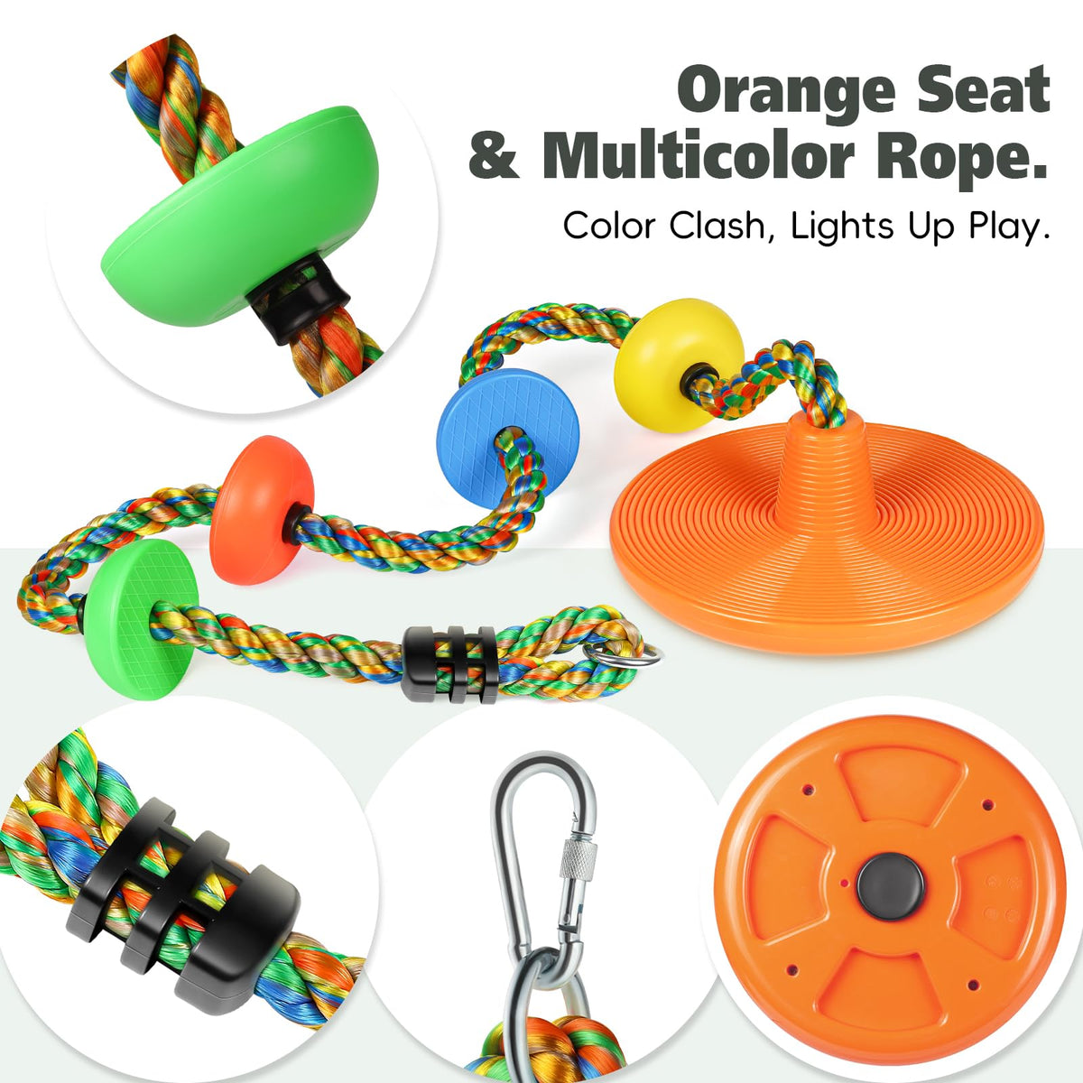 ZNCMRR Orange Disc Swing adds visibility and fun in the yard.