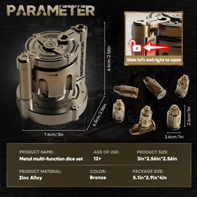 ZNQP bullet dice close-up showing precise edges and premium metal feel
