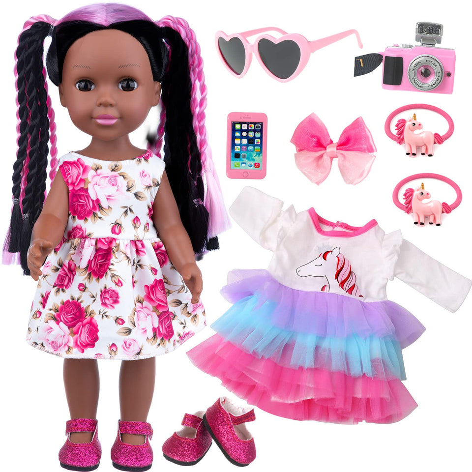 ZNTWEI 14.5-inch black baby doll with wardrobe for imaginative play