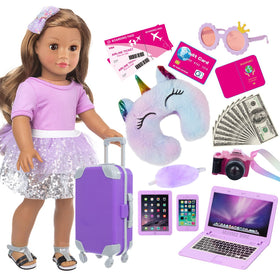 ZNTWEI American 18 inch doll travel suitcase with accessories for imaginative play