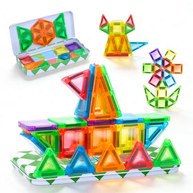 ZNZ Mini Magnetic Tiles on an airplane tray for engaging, mess-free travel activity