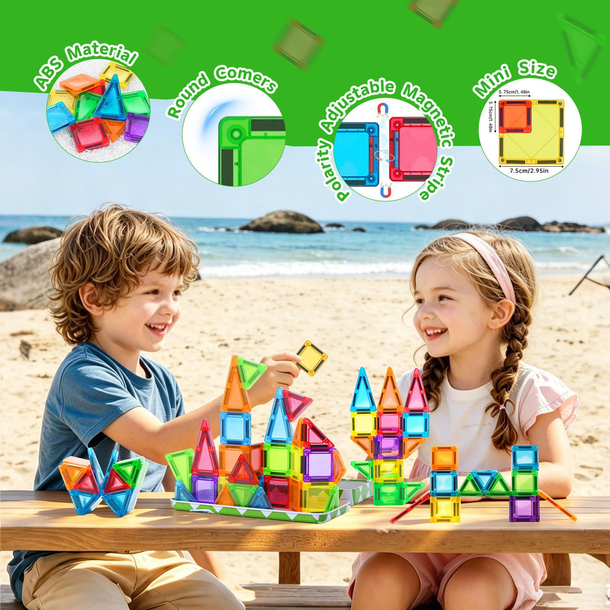 ZNZ Mini Magnetic Tiles bright macaron colors boost color recognition and play