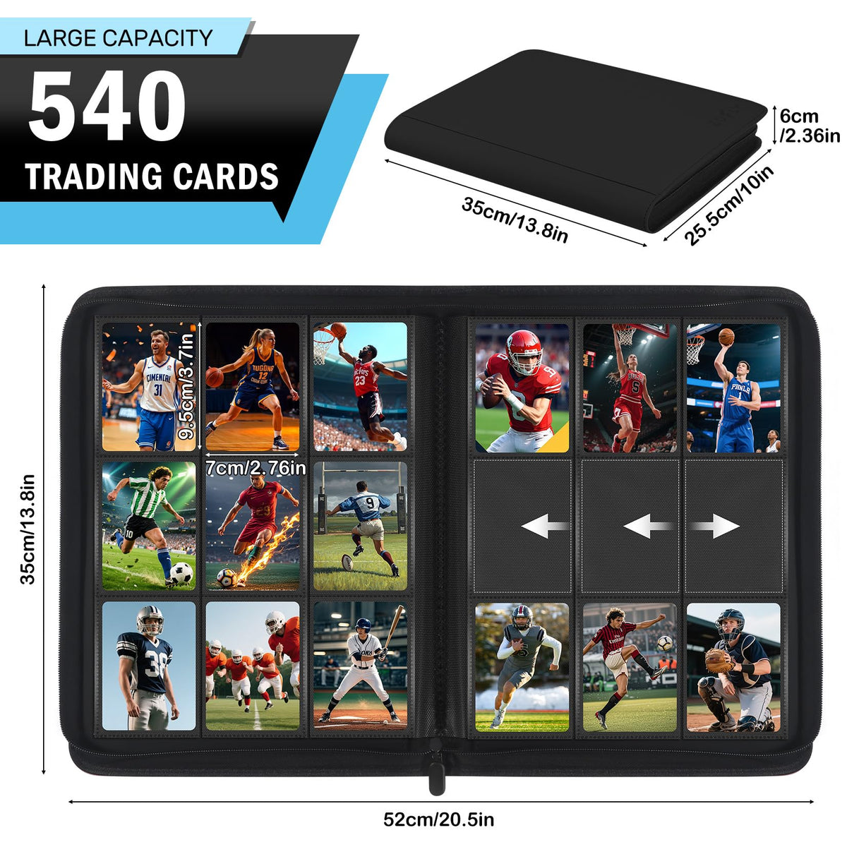 Zofly 540-card capacity interior shows double-sided pages for dense collections