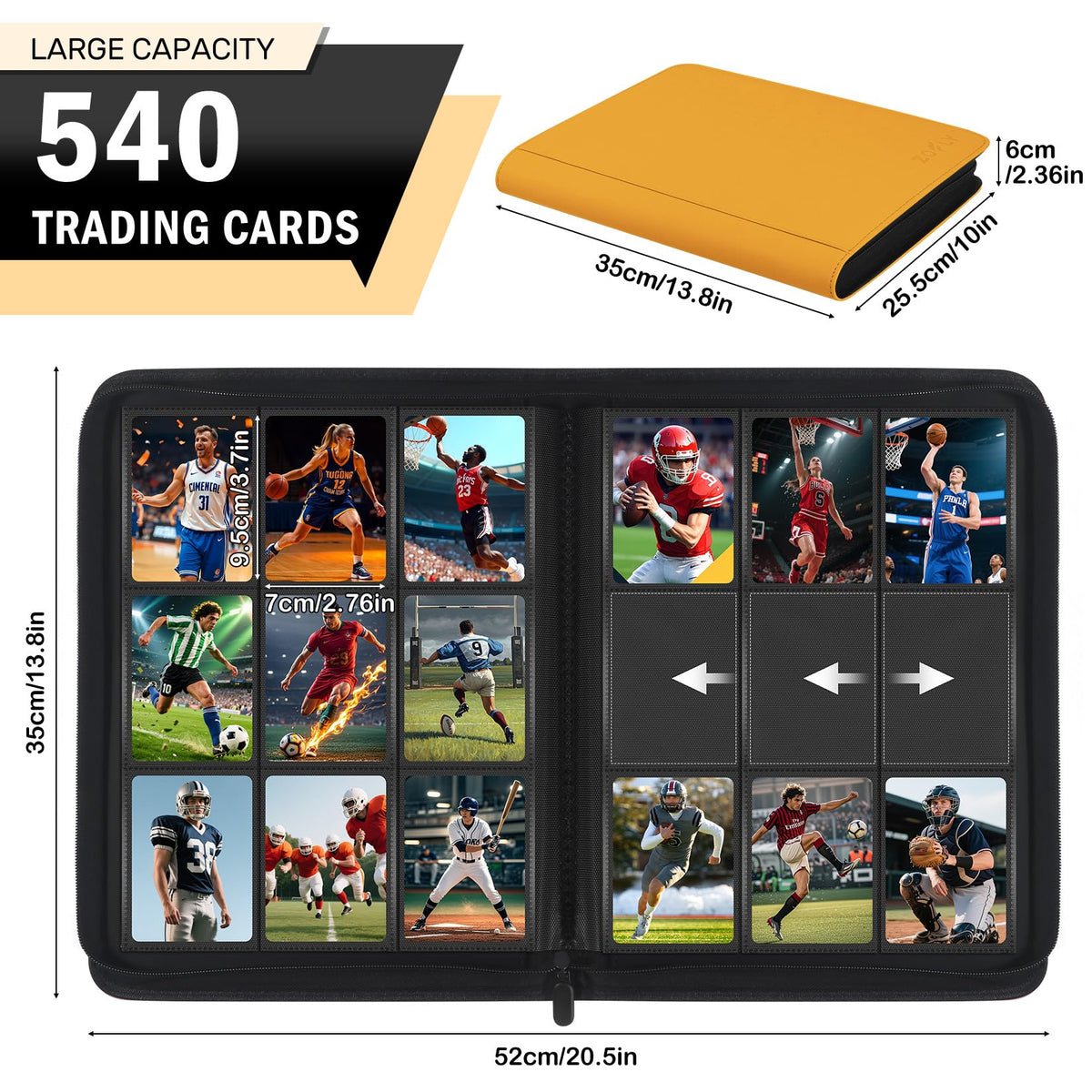 Zofly interior shows 30 pages with side-loading sleeves for easy card access