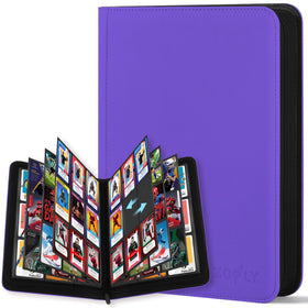 Zofly 9-pocket binder front cover in purple provides durable protection for on-the-go card storage.