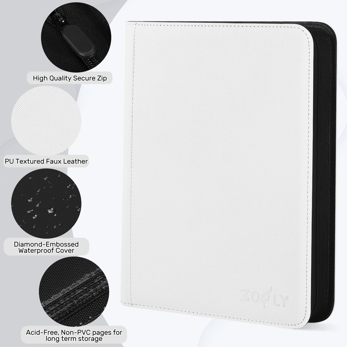 Zofly ultra-clear archival pages prevent sticking and showcase holofoil details.