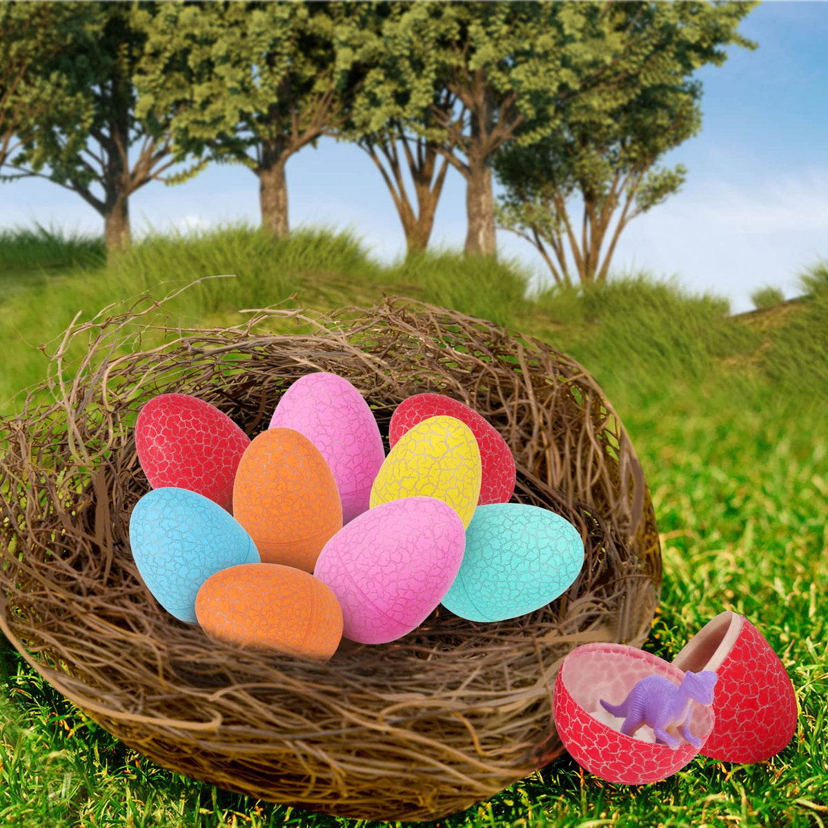 ZOHANINDL Easter basket stuffer ideas with mini dinosaur toys.