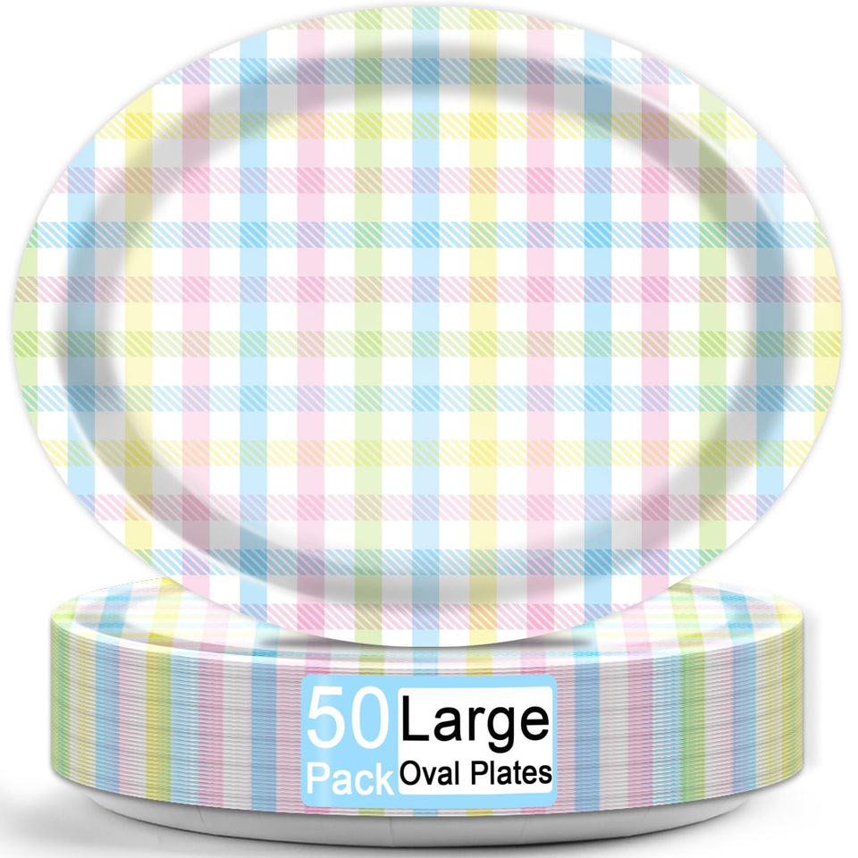 ZOIIWA Easter oval plates featuring buffalo plaid pastel design for festive tables