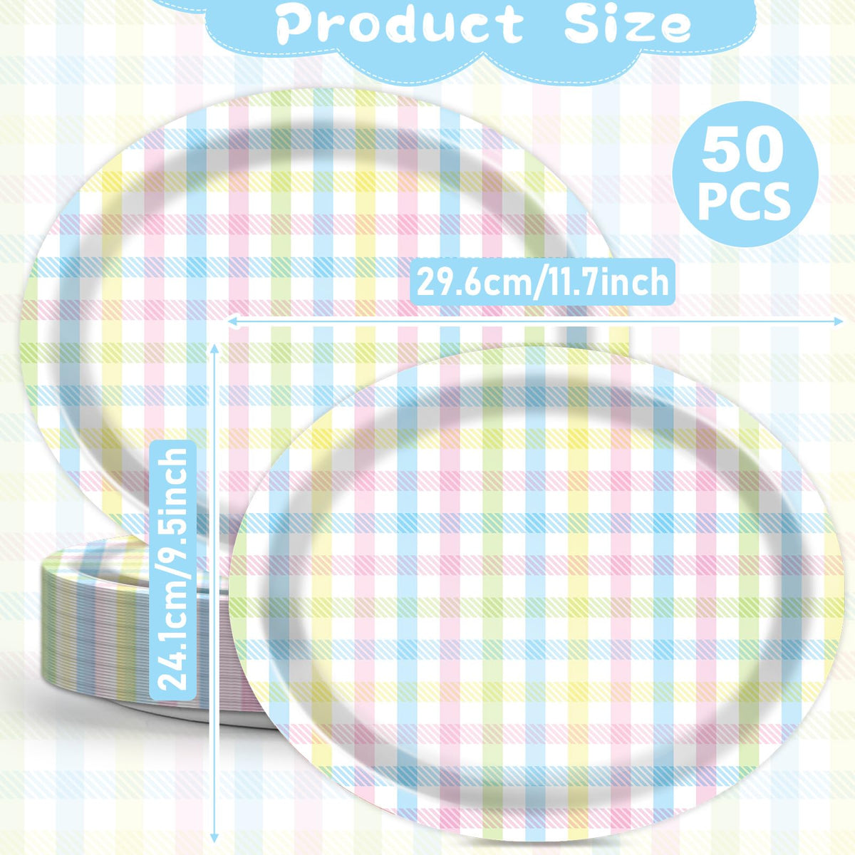ZOIIWA Easter oval plates with pastel checkered pattern for spring gatherings