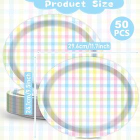 ZOIIWA Easter oval plates with pastel checkered pattern for spring gatherings