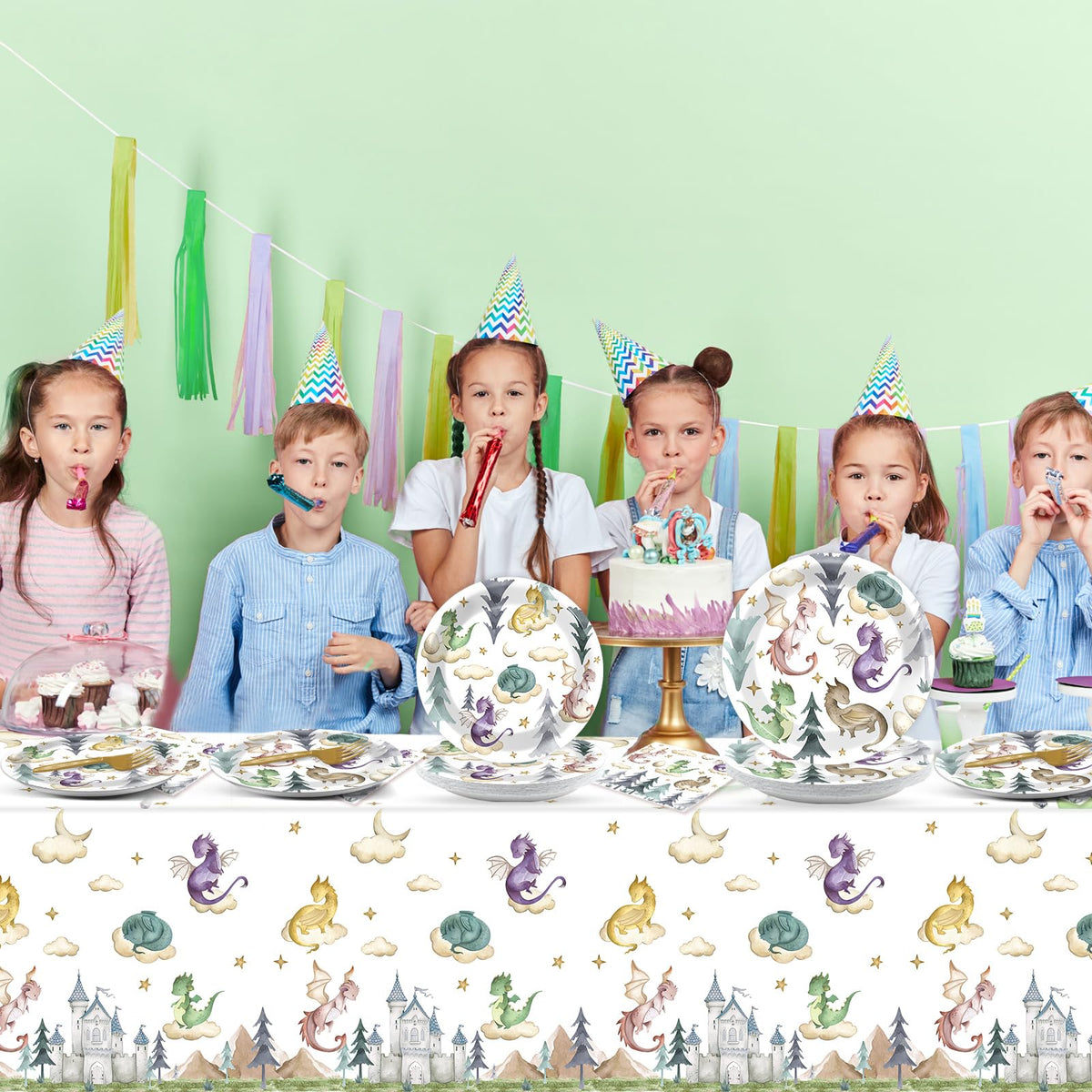 ZOIIWA kid-friendly dragon dinnerware scene for birthdays and showers.