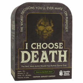 Zombie Ghost Games I Choose Death glow-tombstone box enhances late-night party vibes.