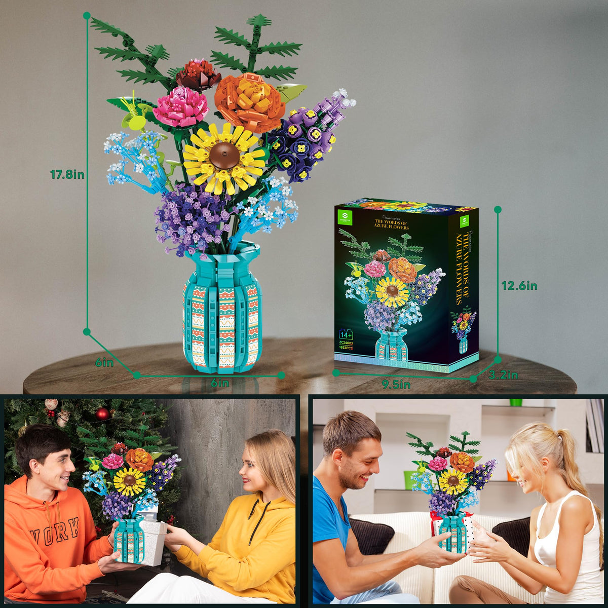 ZONECYTD delicate building block vase enhances display setup.