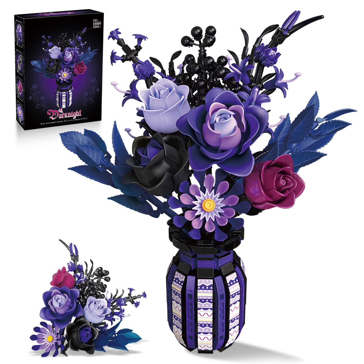 ZONECYTD purple rose bouquet building set with display vase for dramatic home décor.