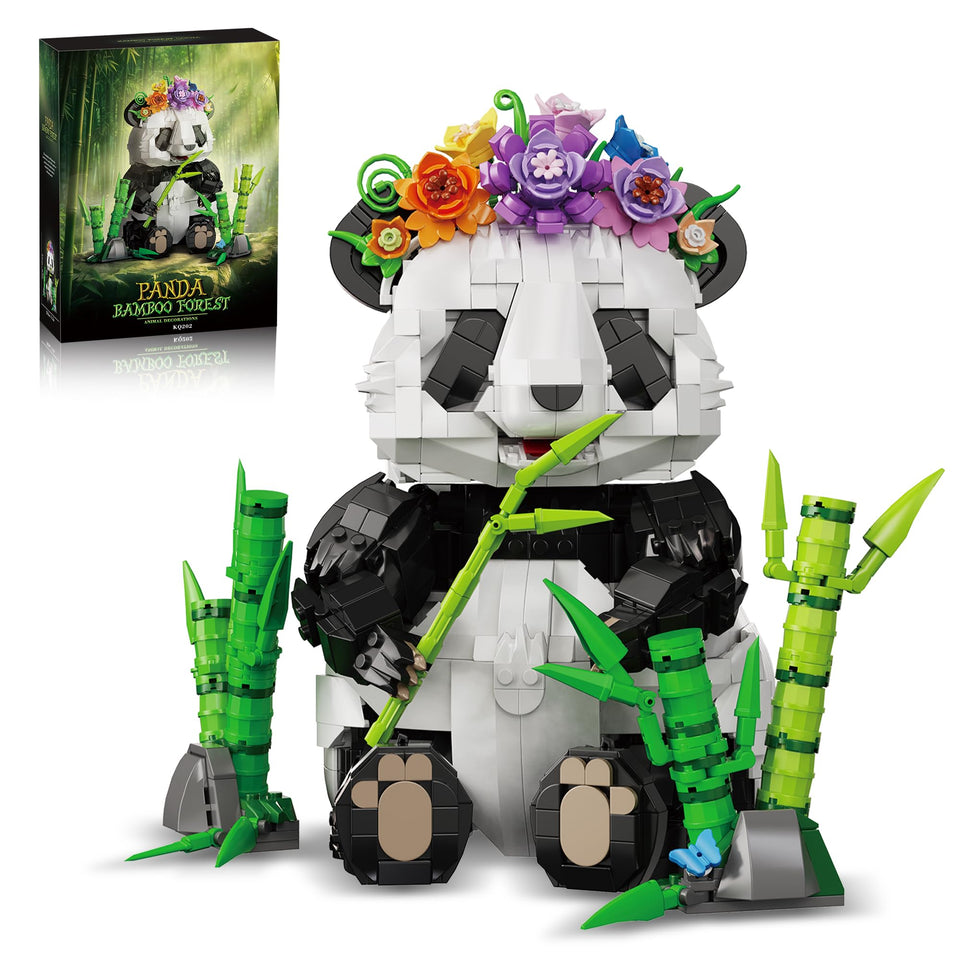 ZONECYTD Panda Building Set: panda with floral crown for elegant shelf decor