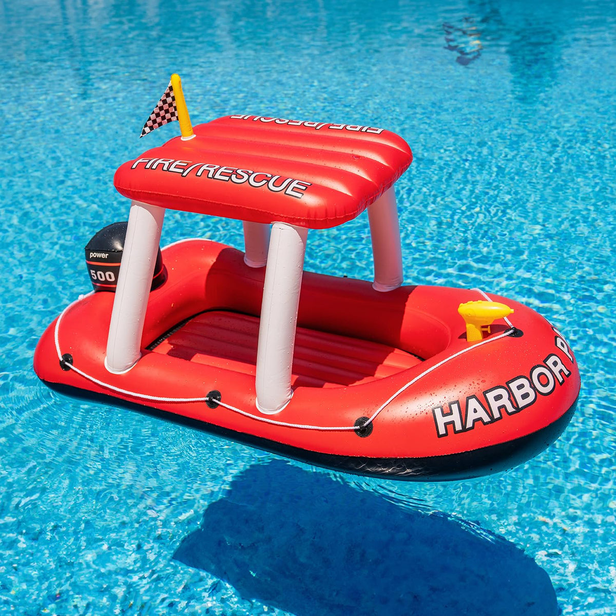 ZONETECH Fire Boat sprinkler system delivers refreshing water bursts.