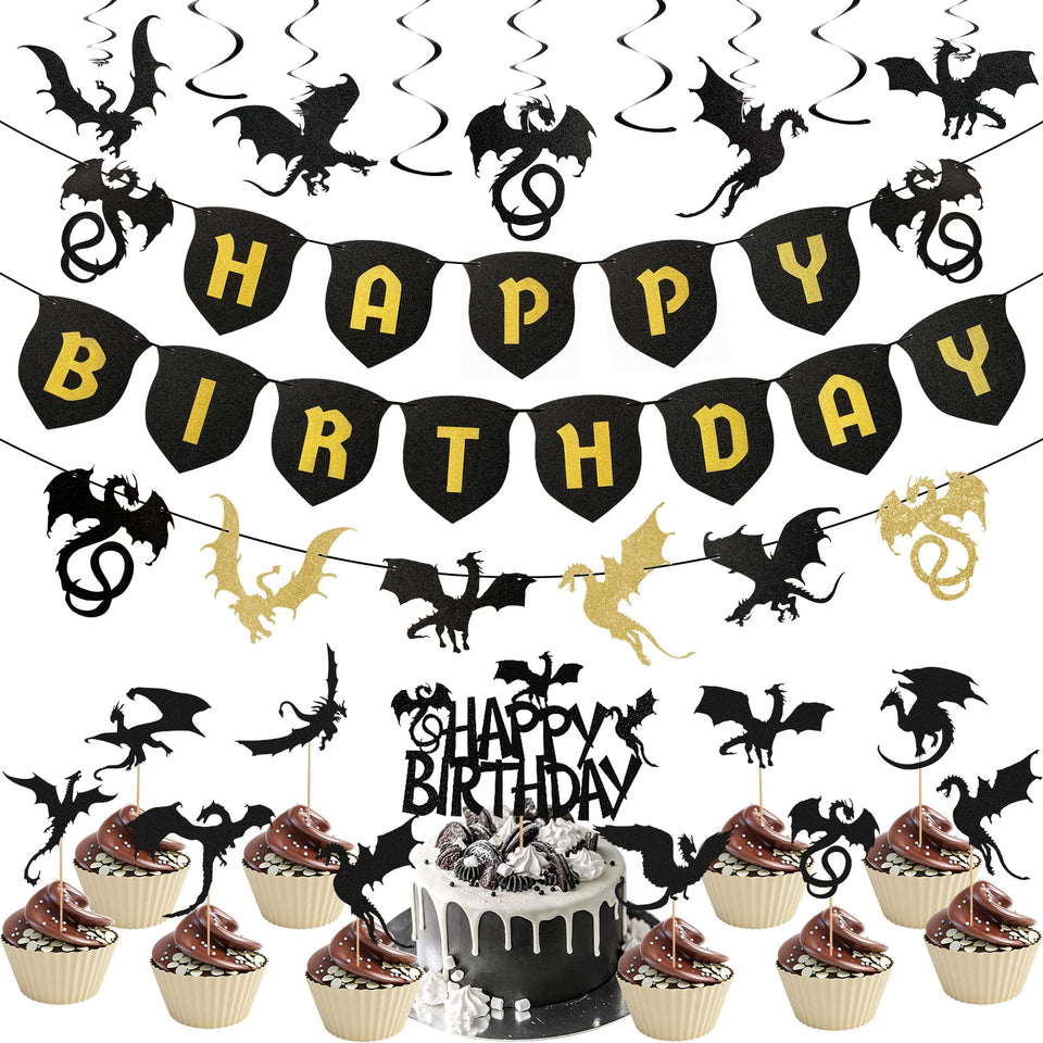 Zonon dragon cupcake toppers brighten cakes for a festive celebration.