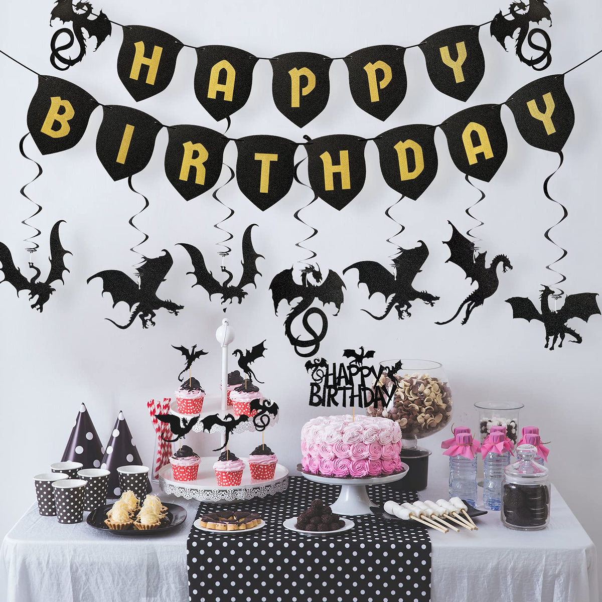 Zonon dragon-themed cupcake toppers kit offers vibrant party accents.