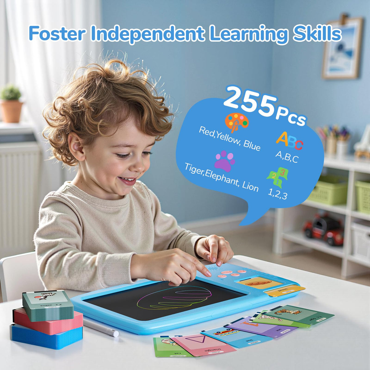 ZONSTVYS Montessori-inspired language learning cards promote structured practice.