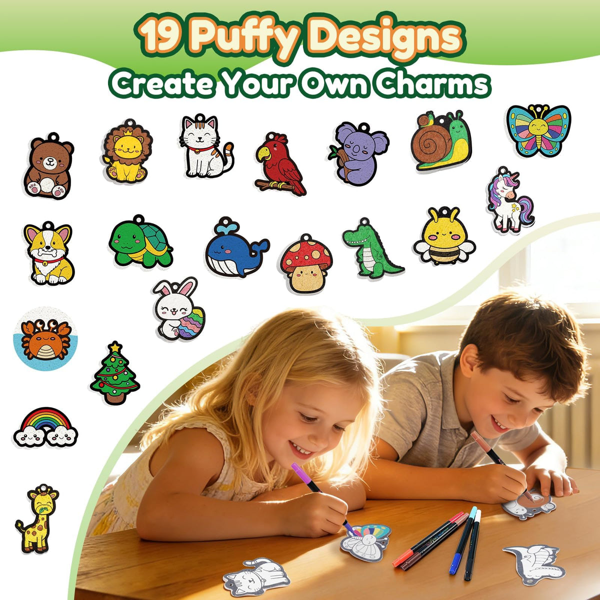 Zooi contents included: 19 animal sheets, markers, water pens, and keychains.