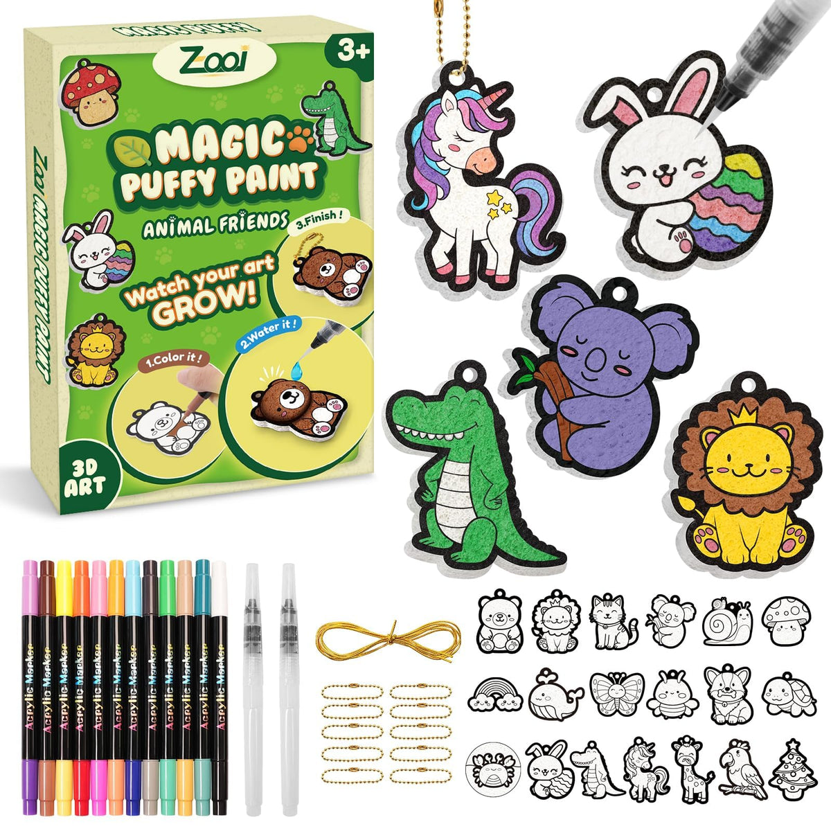 Zooi Magic Puffs Animals kit: colorful designs ready to puff into 3D art.