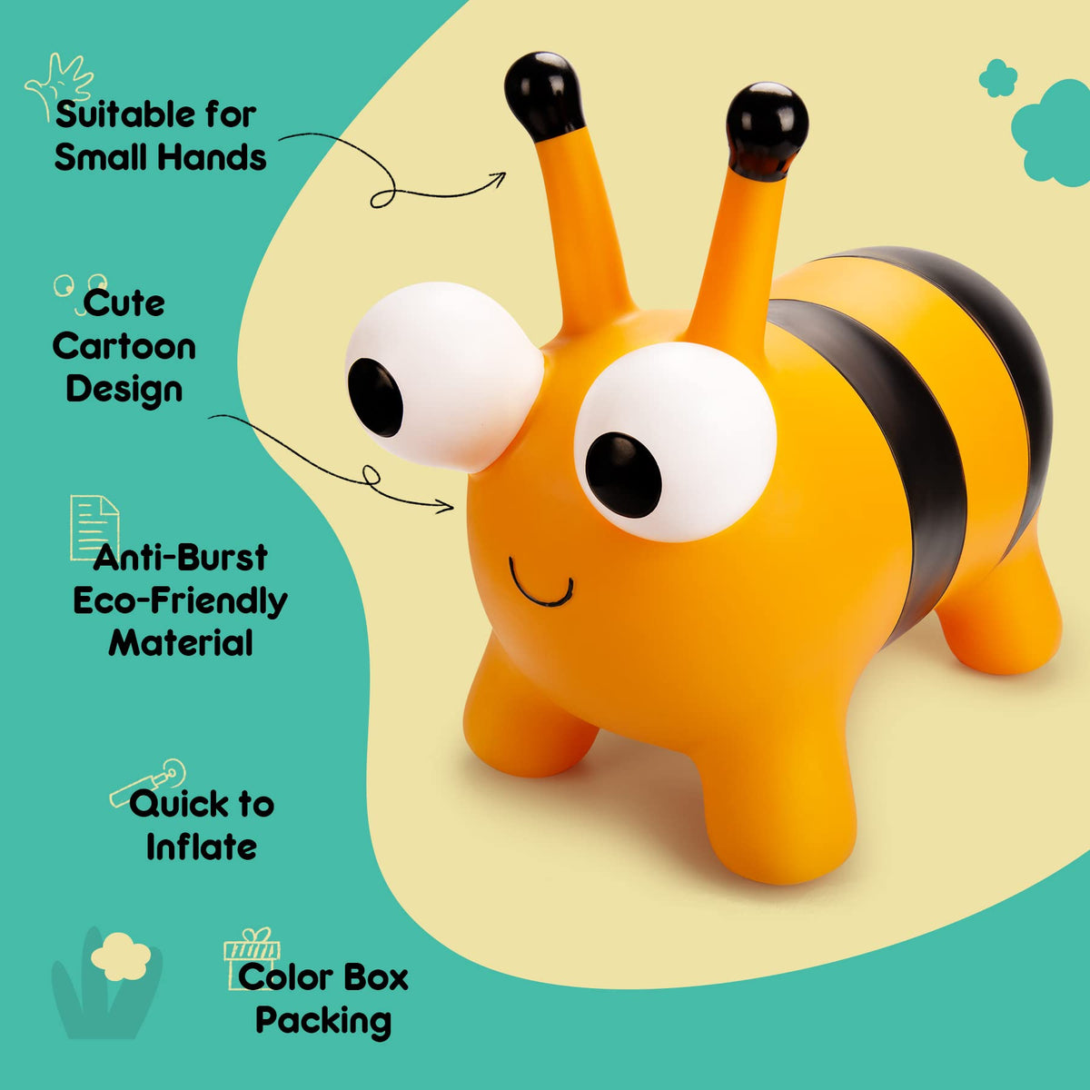 ZOOJOY Bee Bouncy Hopper handles closeup demonstrates easy grip for little hands