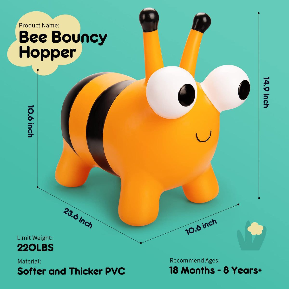 ZOOJOY Bee Bouncy Hopper side view shows stable height for confident bouncing