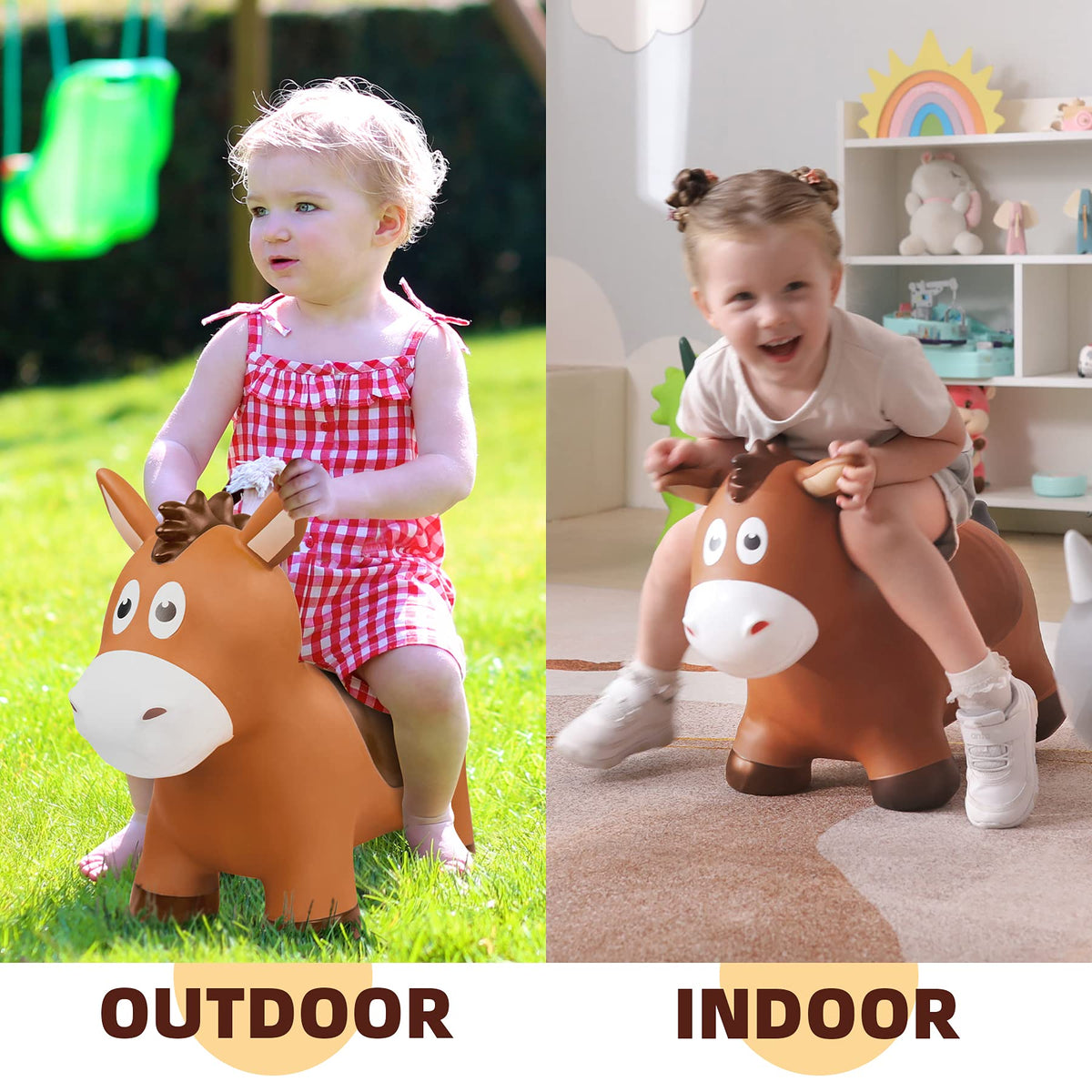 ZOOJOY bouncy horse ergonomic backrest supports posture during play