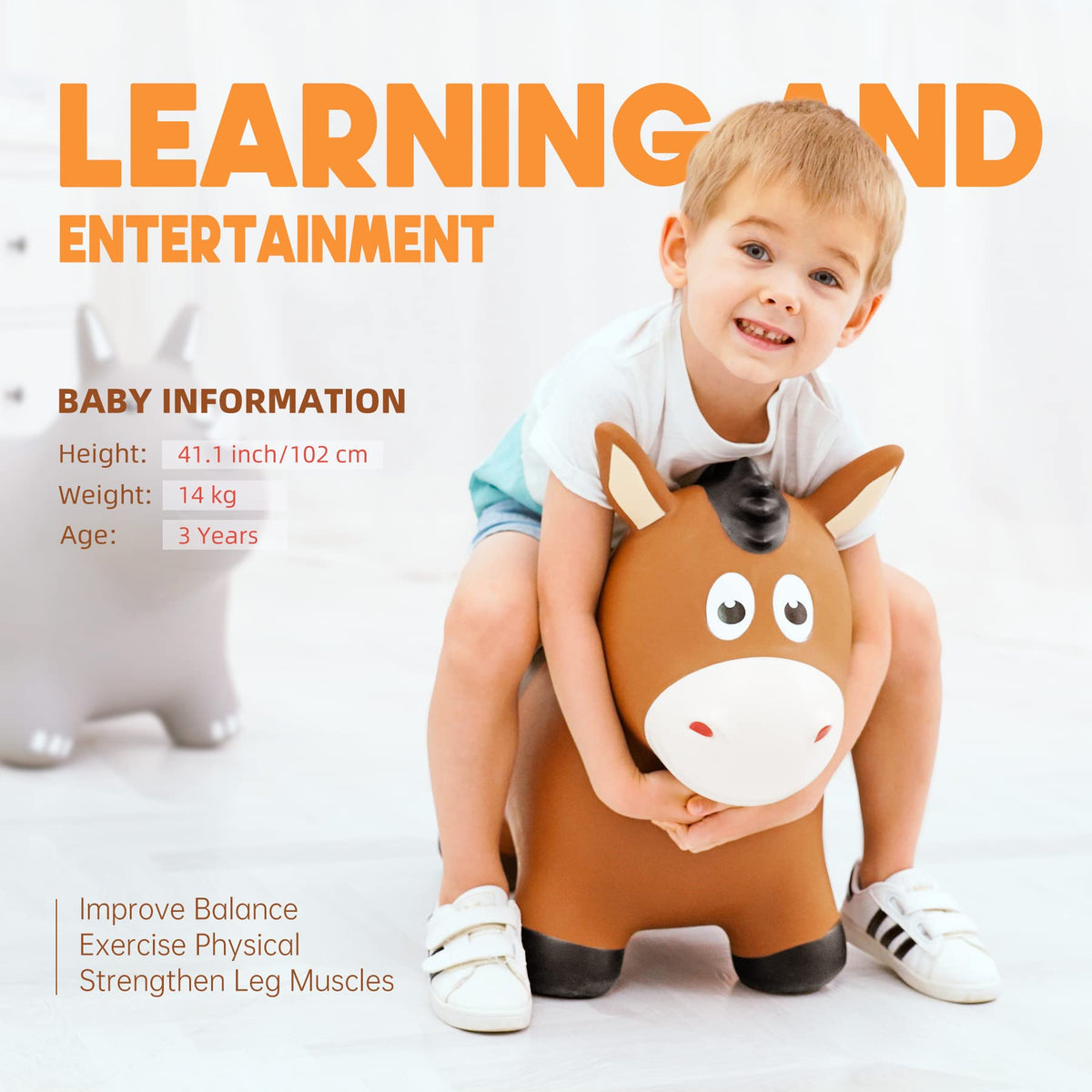 ZOOJOY Bouncy Horse four-legs stand provides stable rides for toddlers.