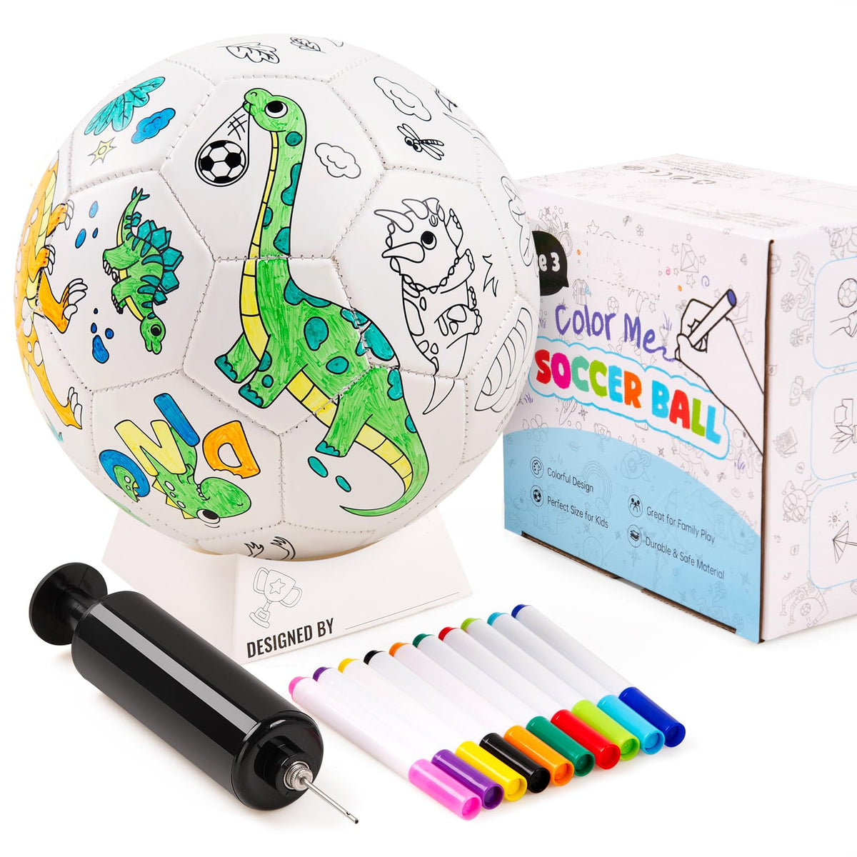 ZOOJOY color-your-own soccer ball with markers for creative play and personalization.