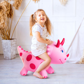 ZOOJOY Dinosaur Bouncy Horse suitable for ages 18 months and up in pink.