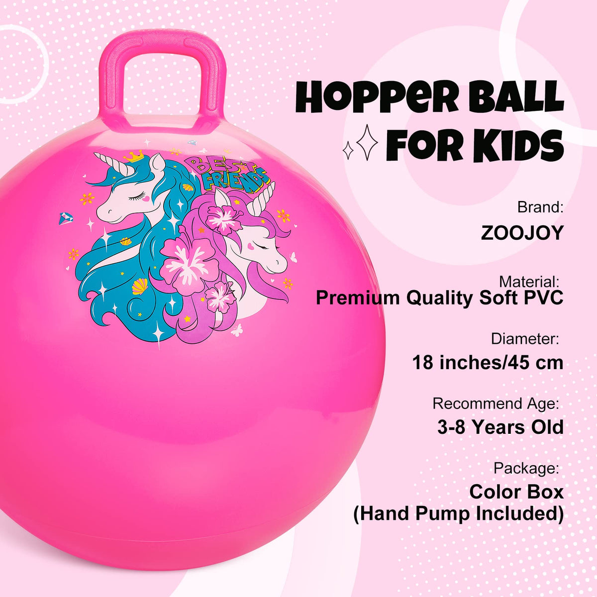 ZOOJOY 18-inch diameter hopper ball for safe, age-appropriate bouncing