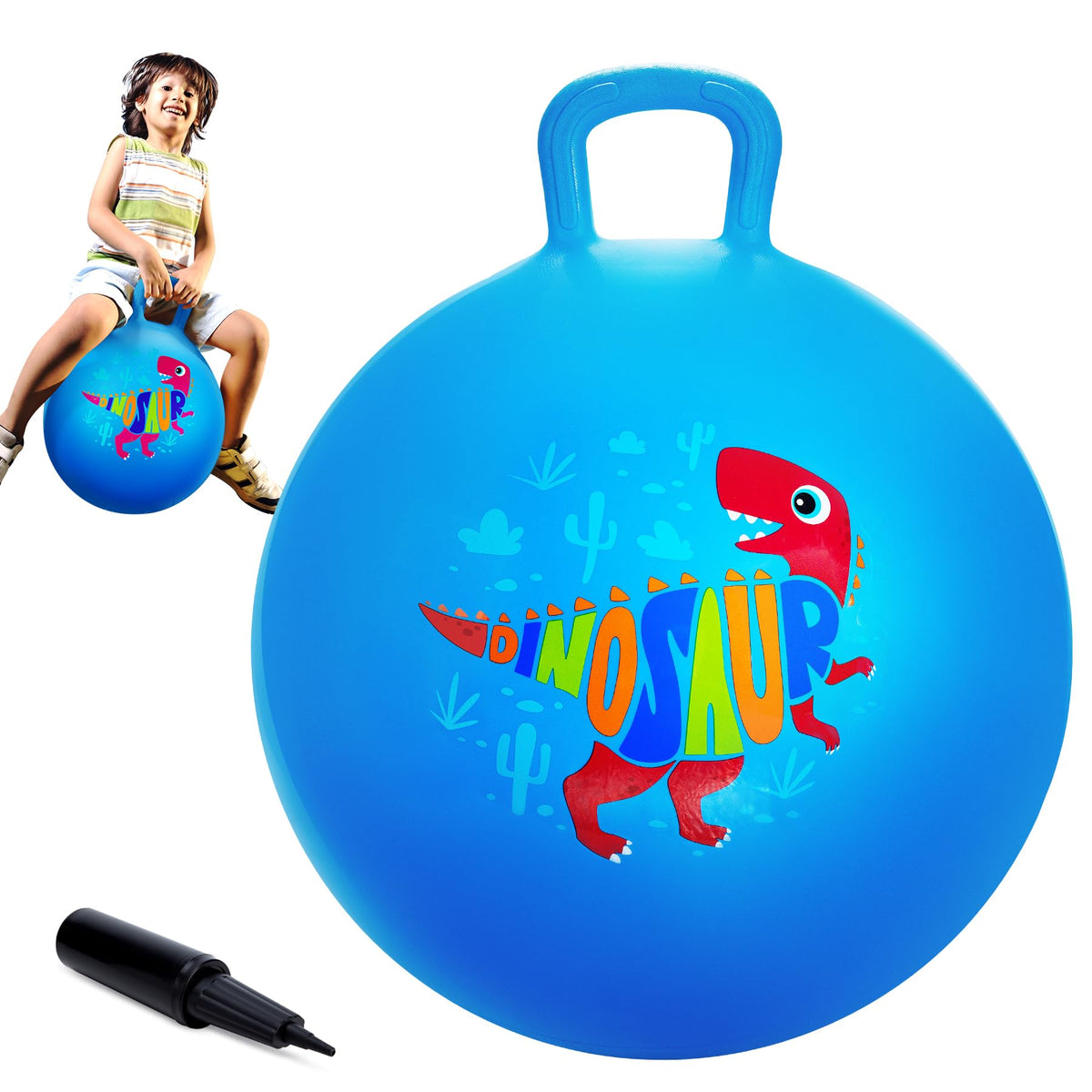 ZOOJOY hopper ball with blue dinosaur design for active outdoor play.