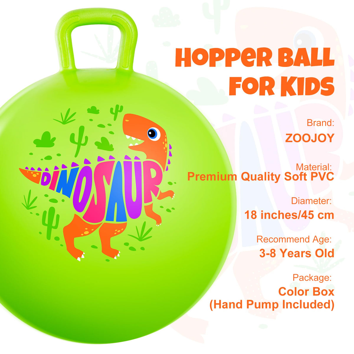 ZOOJOY Hopper Ball close-up shows a textured handle for secure grip during jumps.