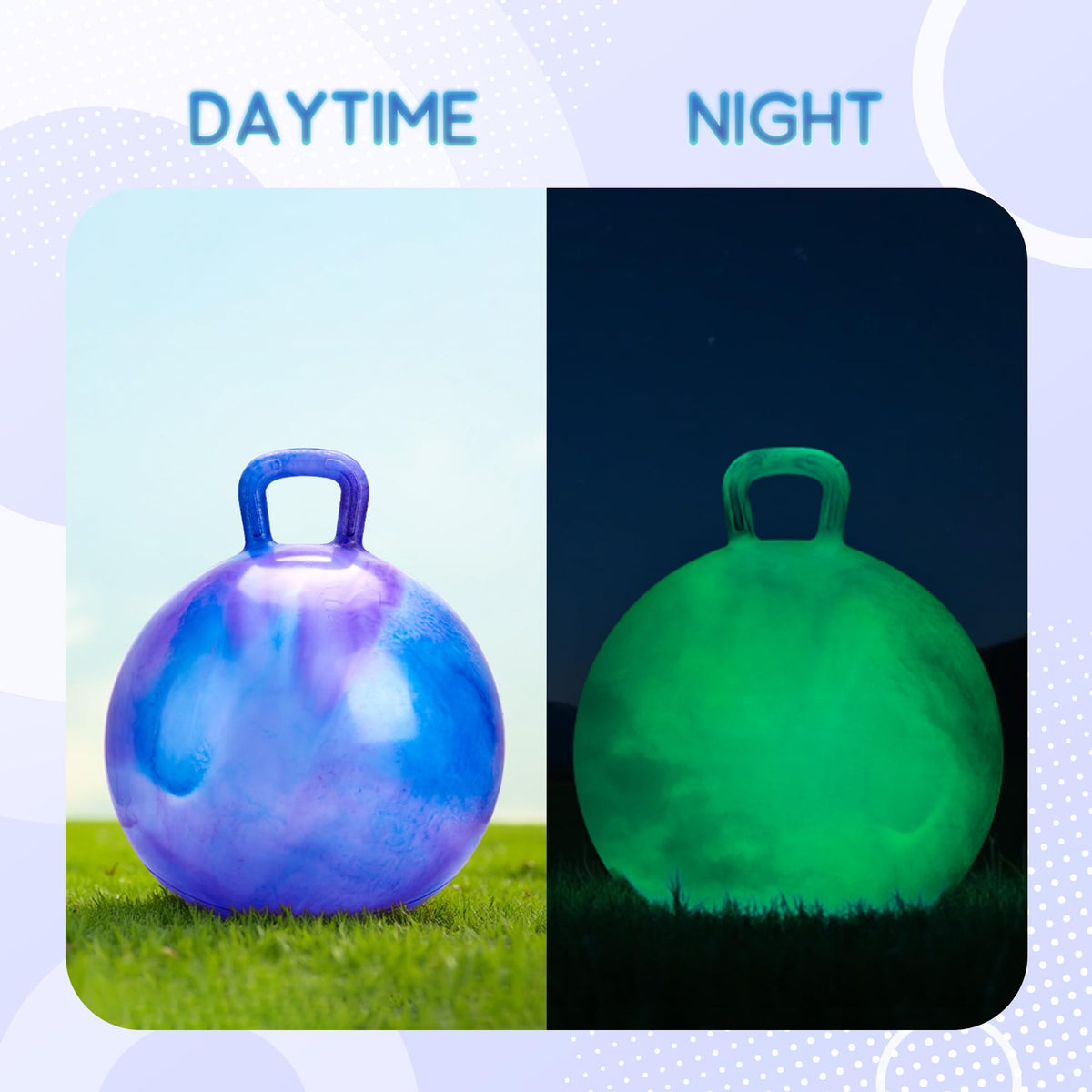 ZOOJOY glow-hopper ball handle close-up with textured grips for secure bouncing.