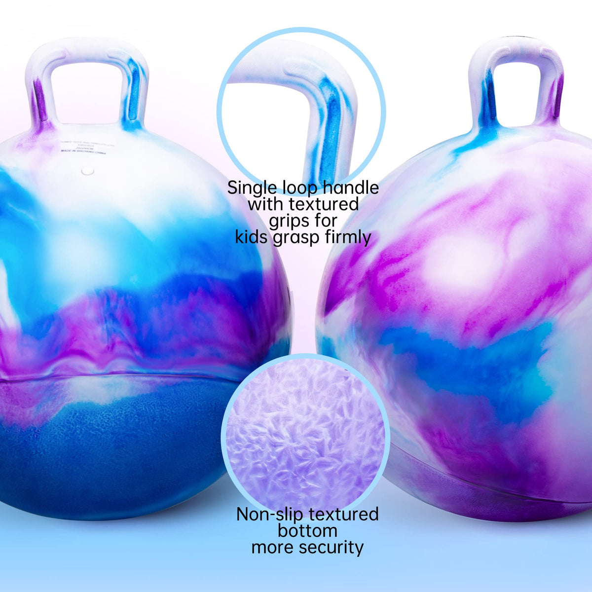 ZOOJOY hopper ball handle close-up with textured grip for secure bouncing.