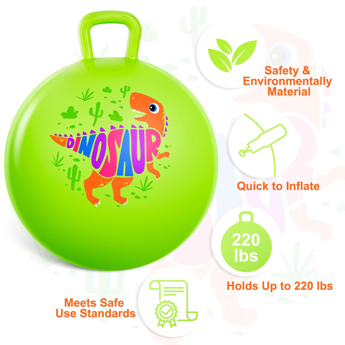 Child bounces indoors on the ZOOJOY dinosaur hopper ball for active play.