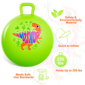 Child bounces indoors on the ZOOJOY dinosaur hopper ball for active play.