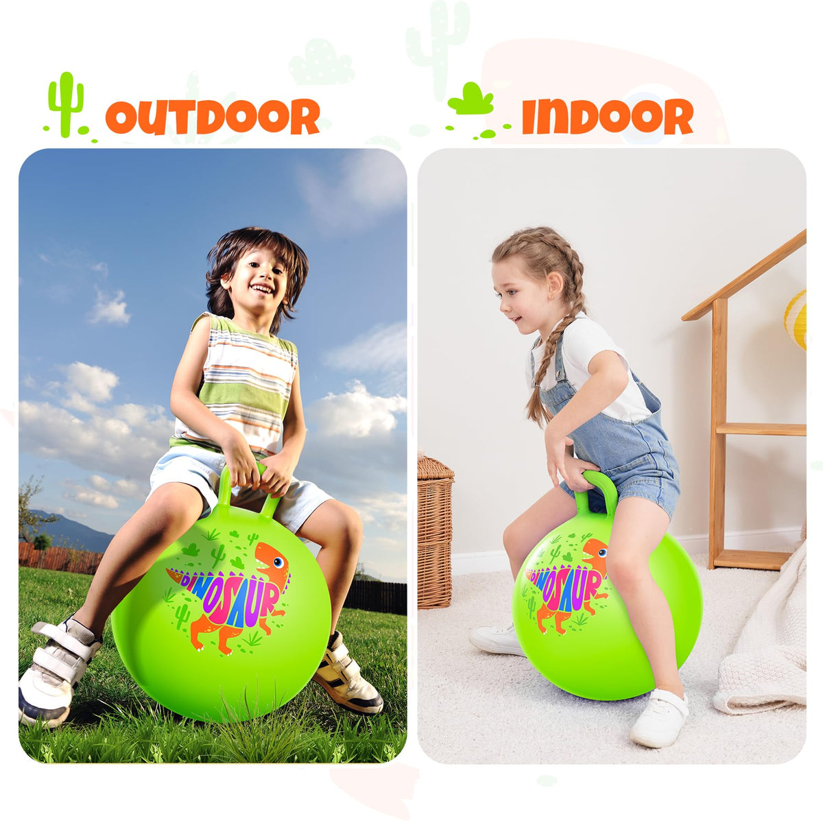 Child bounces outdoors with the ZOOJOY hopper ball for physical activity.