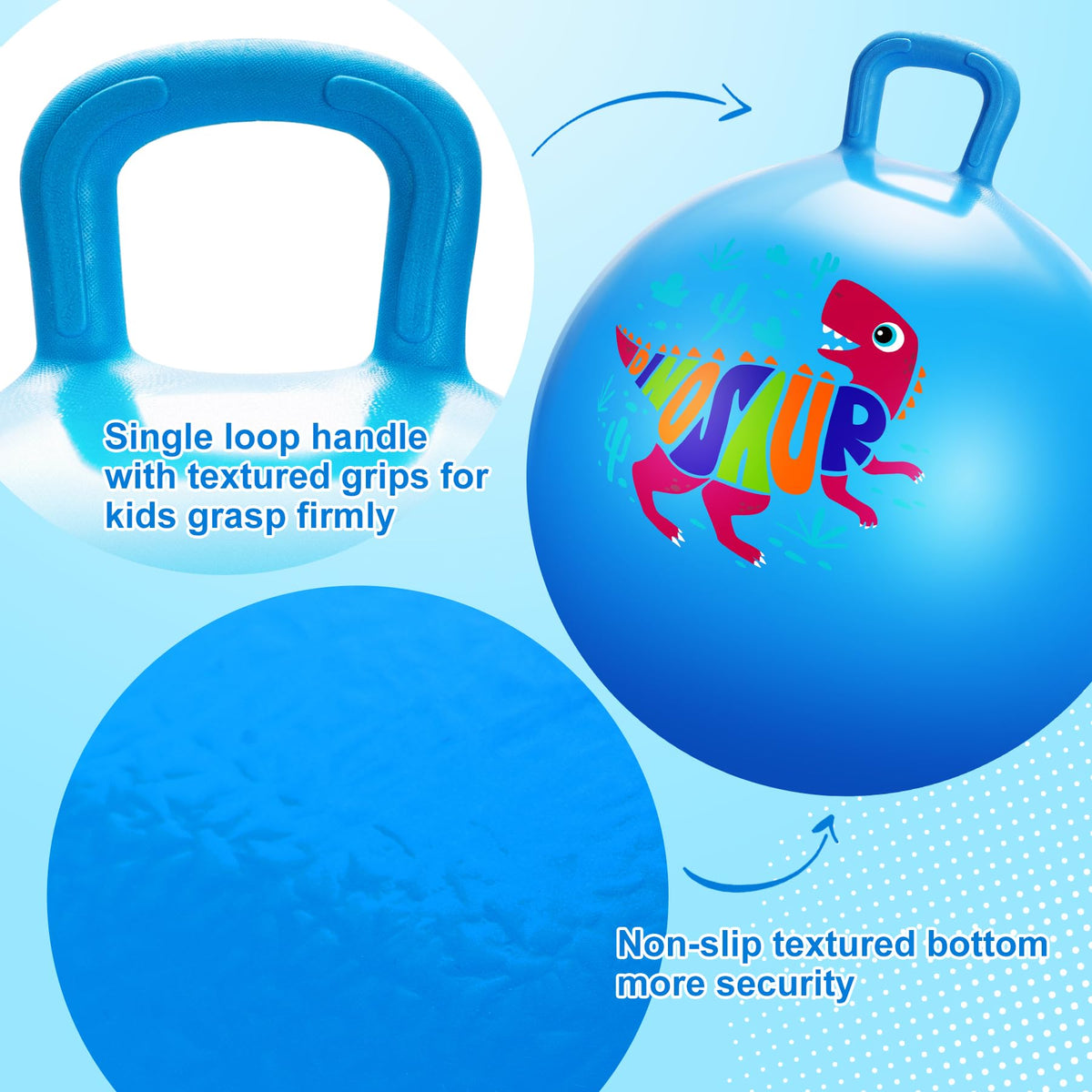ZOOJOY hopper ball close-up of textured handle and non-slip base.