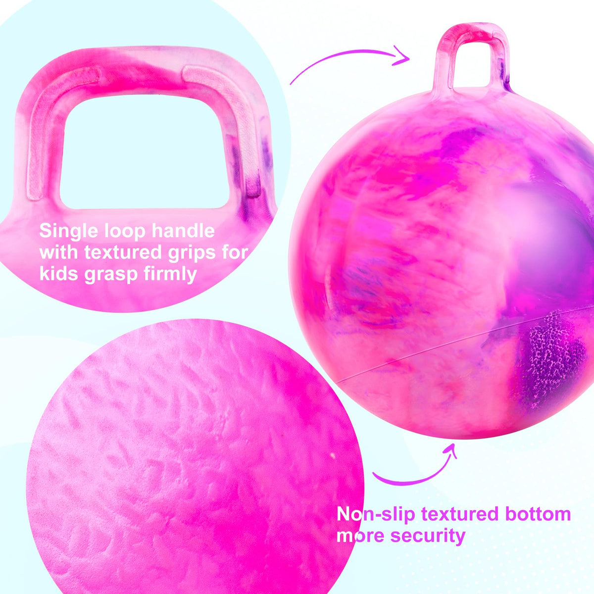 ZOOJOY Hopper Ball with textured handle for secure grip during bouncing.