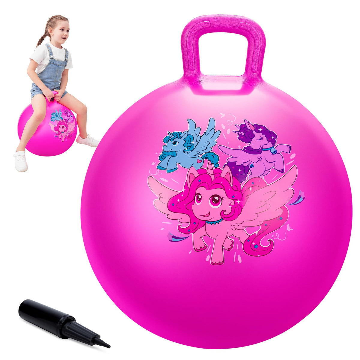 ZOOJOY Unicorn 18in Hopper Ball pink for safe indoor and outdoor play.