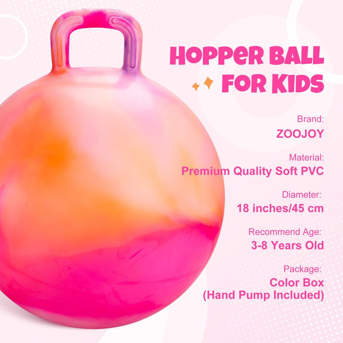 Child using ZOOJOY hopper ball with textured handle grip