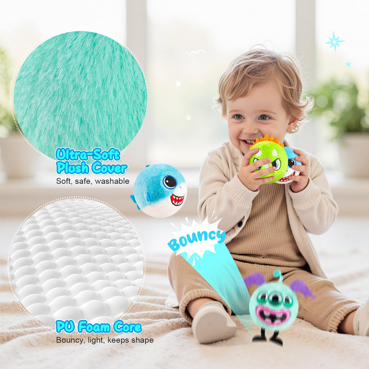 ZOOJOY monster plush ball for interactive play and cozy decor.