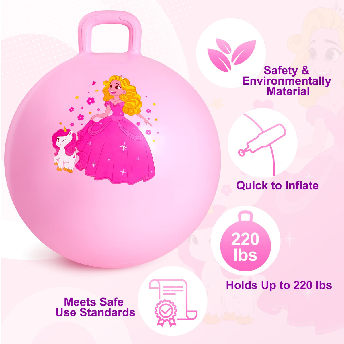ZOOJOY Princess Hopper Ball in playroom enables indoor safe bouncing.